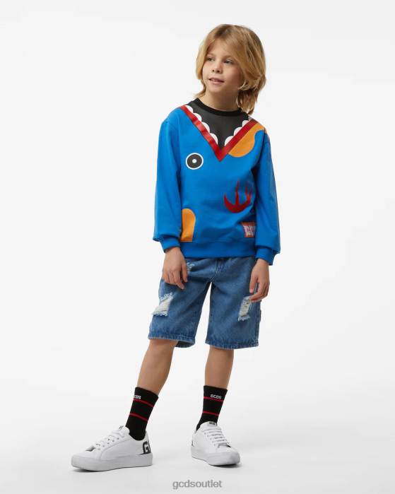 Kids GCDS Junior Shark Crewneck Blue 0FVX702