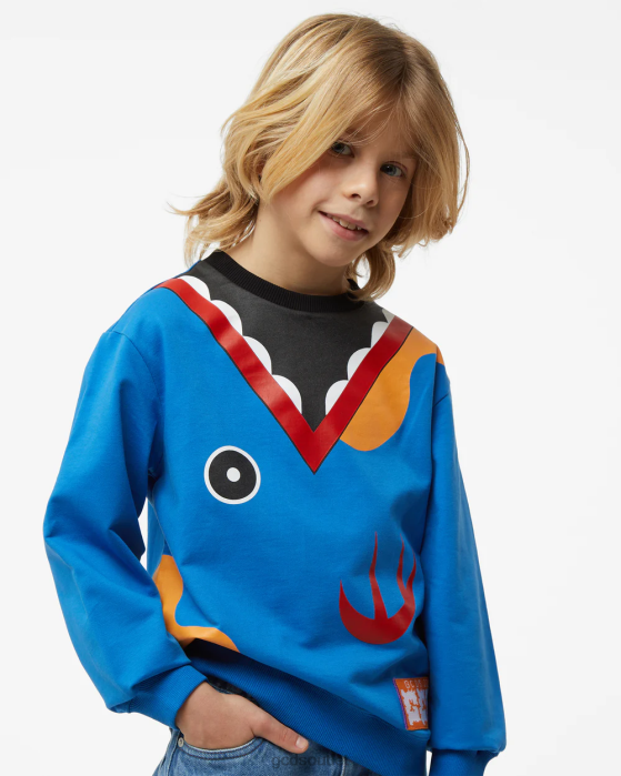 Kids GCDS Junior Shark Crewneck Blue 0FVX702