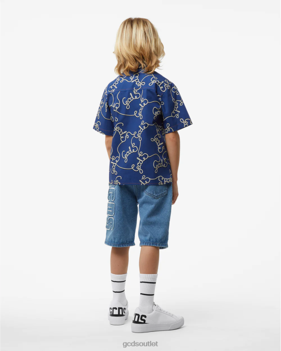 Kids GCDS Junior Allover Cotton Shirt Blue 0FVX731