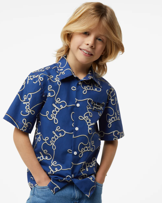Kids GCDS Junior Allover Cotton Shirt Blue 0FVX731