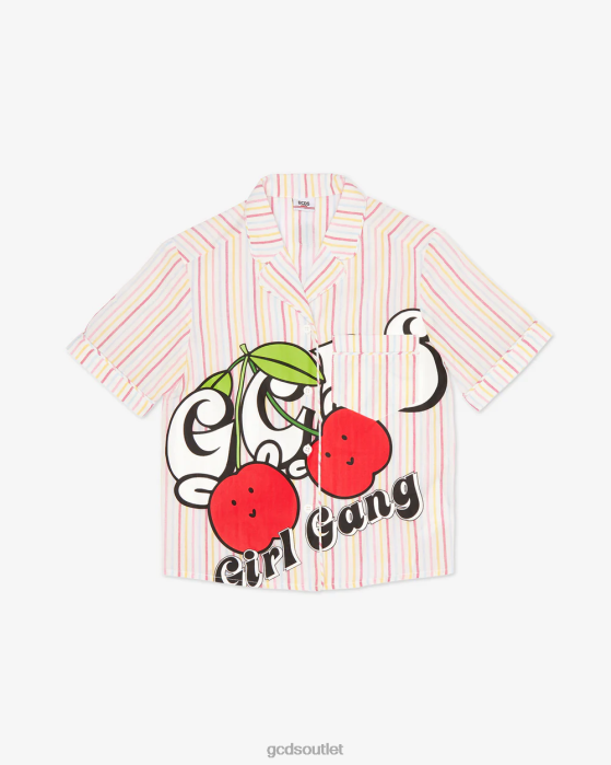 Kids GCDS Junior Cherry Striped Cotton Shirt Pink 0FVX798