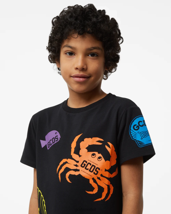 Kids GCDS Junior Shell T-Shirt Black 0FVX727