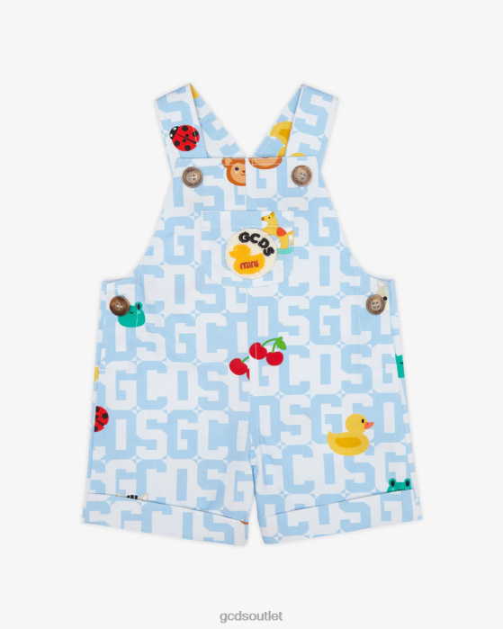 Kids GCDS Baby Monogram Animals Dungarees Light Blue 0FVX608