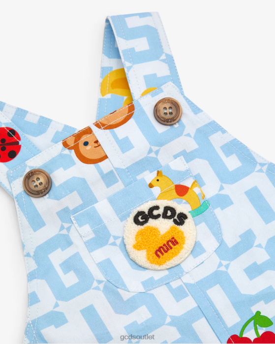 Kids GCDS Baby Monogram Animals Dungarees Light Blue 0FVX608