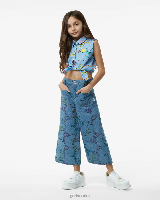 Kids GCDS Junior Allover Cotton Trousers Blue 0FVX820
