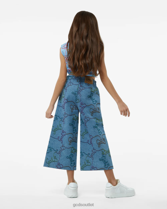 Kids GCDS Junior Allover Cotton Trousers Blue 0FVX820