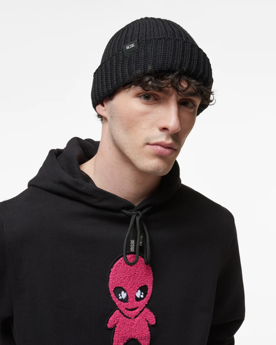 Men GCDS Giuly Cotton Beanie Black 0FVX233
