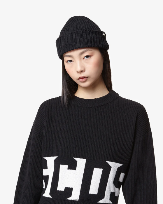 Men GCDS Giuly Cotton Beanie Black 0FVX233