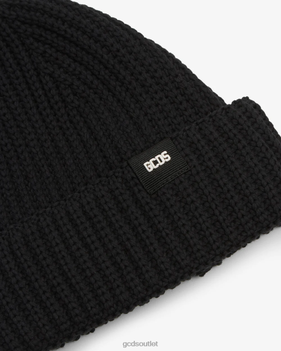 Men GCDS Giuly Cotton Beanie Black 0FVX233
