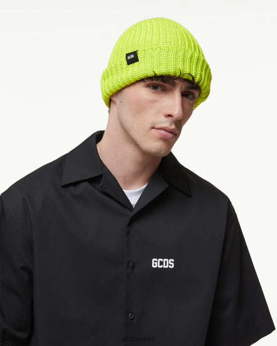 Men GCDS Giuly Cotton Beanie Lime 0FVX237