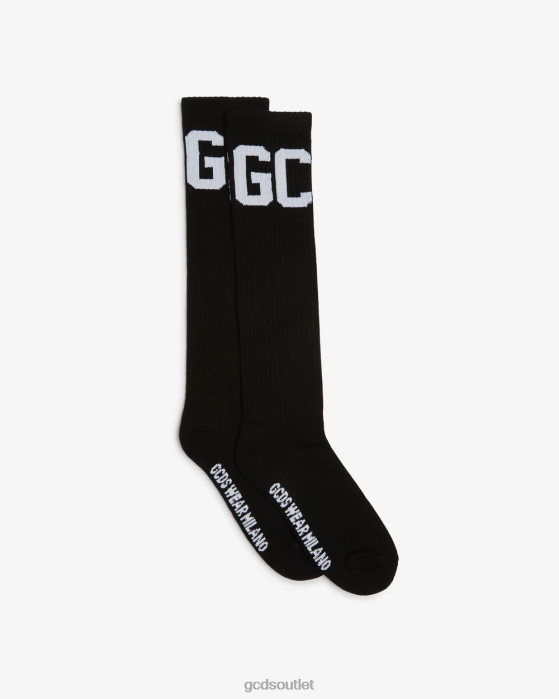 Men GCDS Mid Calf Band Logo Socks Black 0FVX199