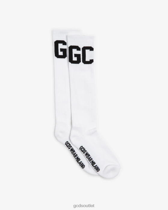 Men GCDS Mid Calf Band Logo Socks White 0FVX198