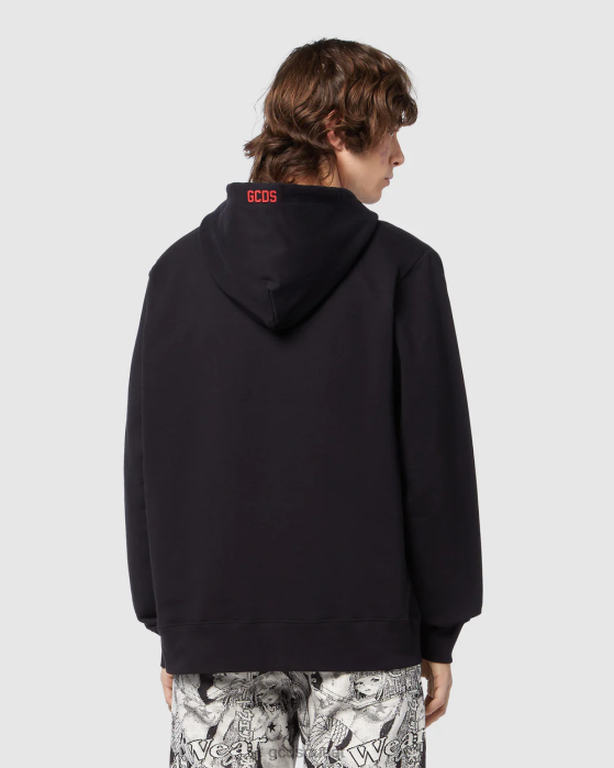 Men GCDS Eco logo regular hoodie Black 0FVX70