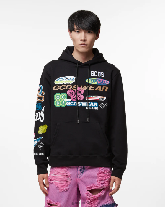 Men GCDS Hentai Oversized Hoodie Black 0FVX60