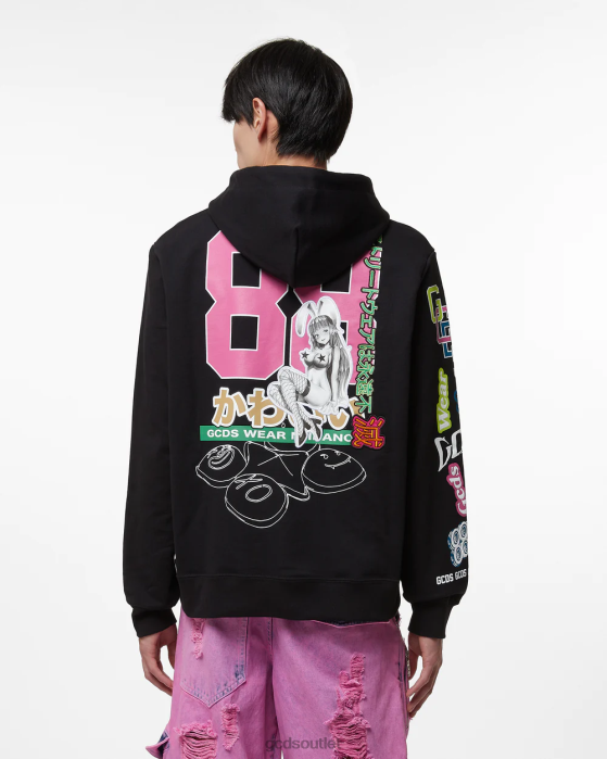Men GCDS Hentai Oversized Hoodie Black 0FVX60