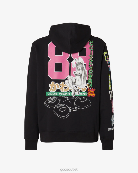 Men GCDS Hentai Oversized Hoodie Black 0FVX60