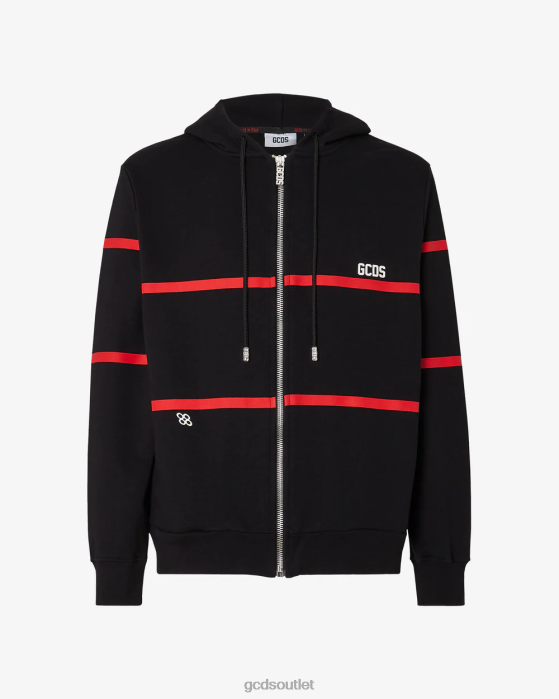Men GCDS Low Logo Band Zip-Up Hoodie Black 0FVX56