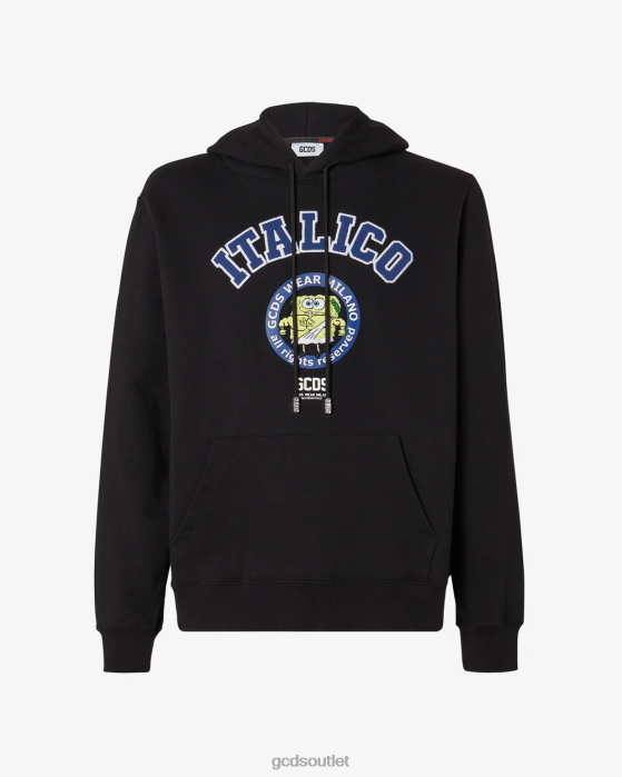 Men GCDS Spongebob Italico Print Regular Hoodie Black 0FVX53