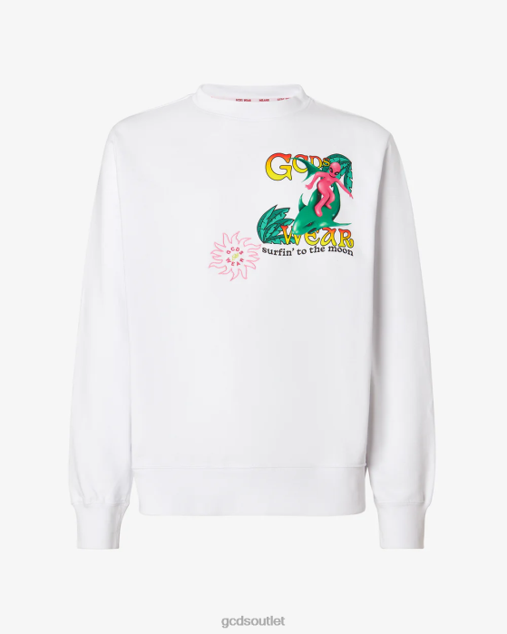 Men GCDS Surfing Wirdo Printed Regular Crewneck White 0FVX51