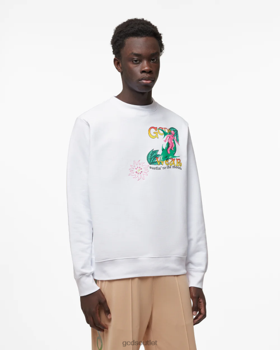 Men GCDS Surfing Wirdo Printed Regular Crewneck White 0FVX51