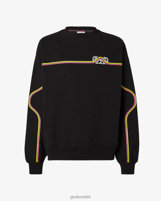 Men GCDS Waved Logo Oversized Crewneck Black 0FVX66
