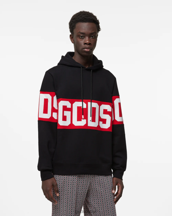 Men GCDS logo Band Regular Hoodie Black 0FVX74