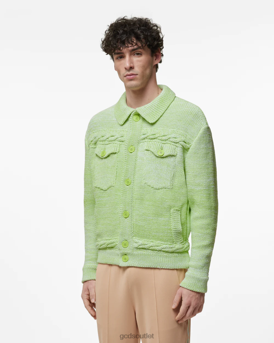 Men GCDS Braids Degrade Cardigan Lime 0FVX29