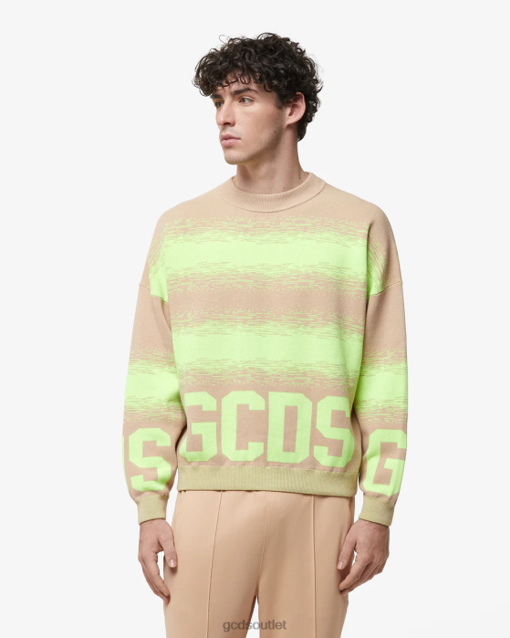 Men GCDS Cotton Low Band Degrade Sweater Beige 0FVX26