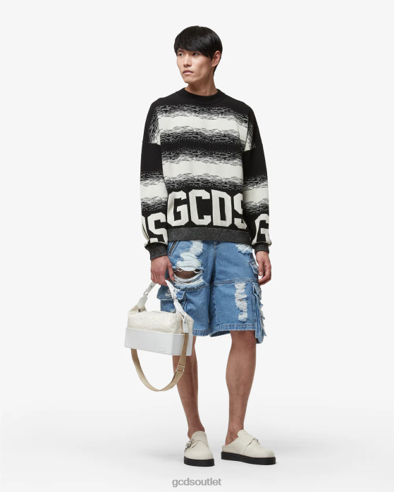 Men GCDS Cotton Low Band Degrade Sweater Black 0FVX23