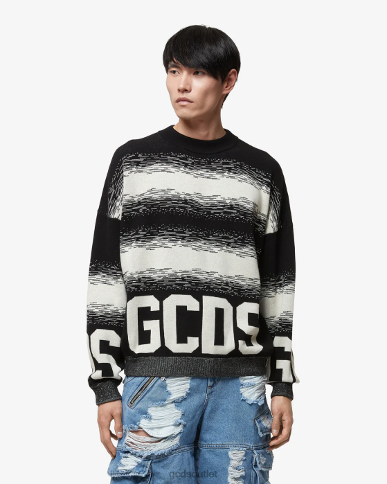 Men GCDS Cotton Low Band Degrade Sweater Black 0FVX23