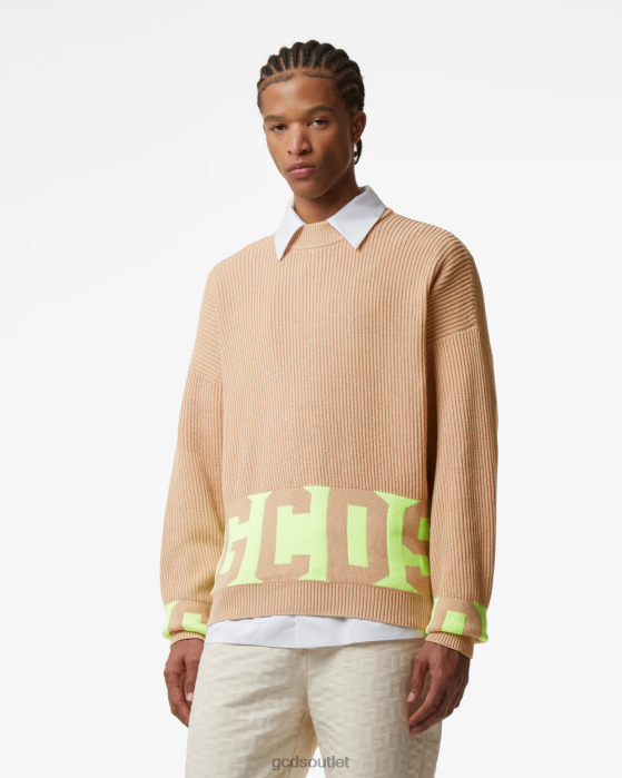Men GCDS Cotton Low Band Sweater Beige 0FVX28