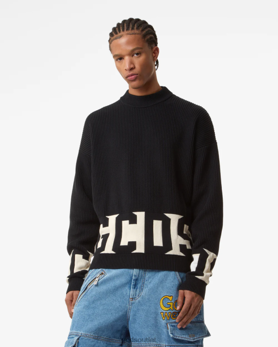 Men GCDS Cotton Low Band Sweater Black 0FVX24