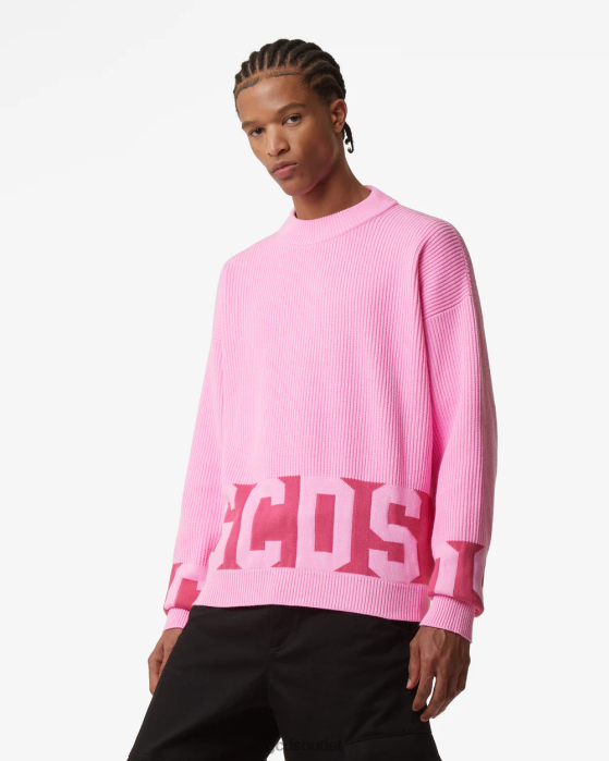 Men GCDS Cotton Low Band Sweater Fuchsia 0FVX35