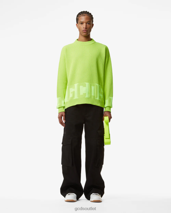 Men GCDS Cotton Low Band Sweater Lime 0FVX34