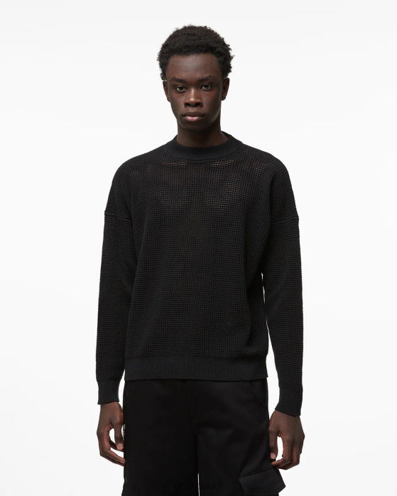 Men GCDS Logo Macrame Sweater Black 0FVX21