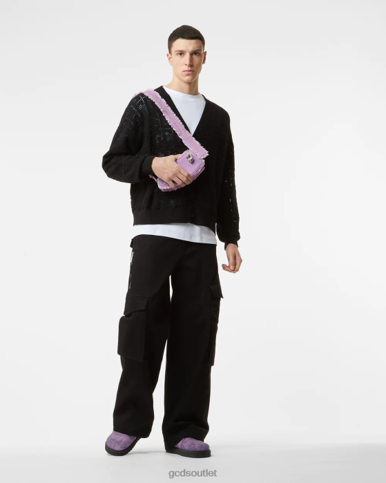 Men GCDS Monogram Macrame Cardigan Black 0FVX20