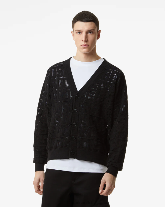 Men GCDS Monogram Macrame Cardigan Black 0FVX20