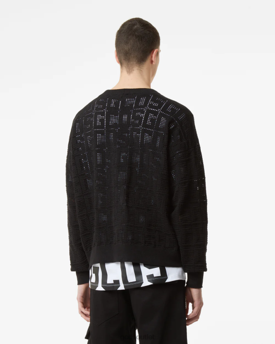 Men GCDS Monogram Macrame Cardigan Black 0FVX20