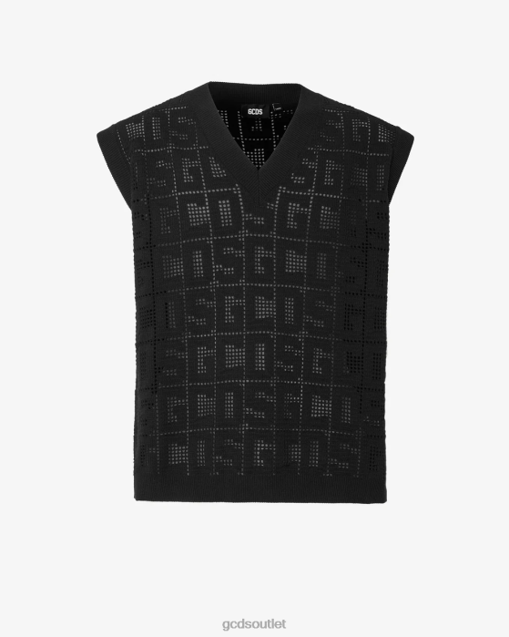 Men GCDS Monogram Macrame Gilet Black 0FVX18