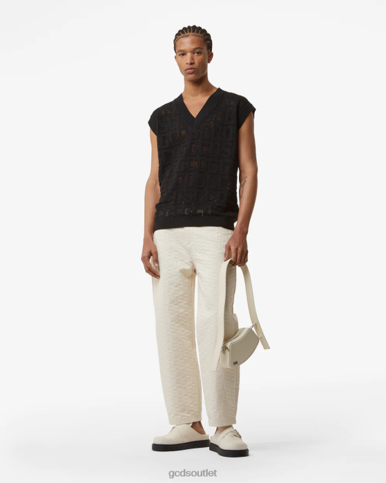 Men GCDS Monogram Macrame Gilet Black 0FVX18