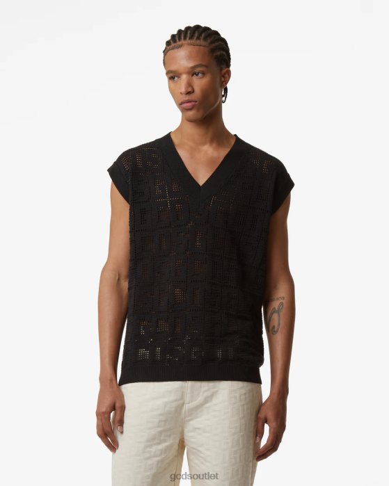 Men GCDS Monogram Macrame Gilet Black 0FVX18