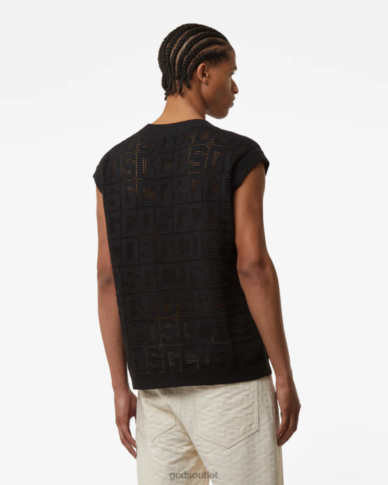 Men GCDS Monogram Macrame Gilet Black 0FVX18