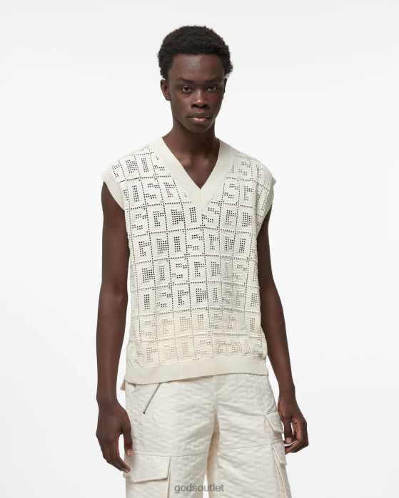 Men GCDS Monogram Macrame Gilet Off White 0FVX15