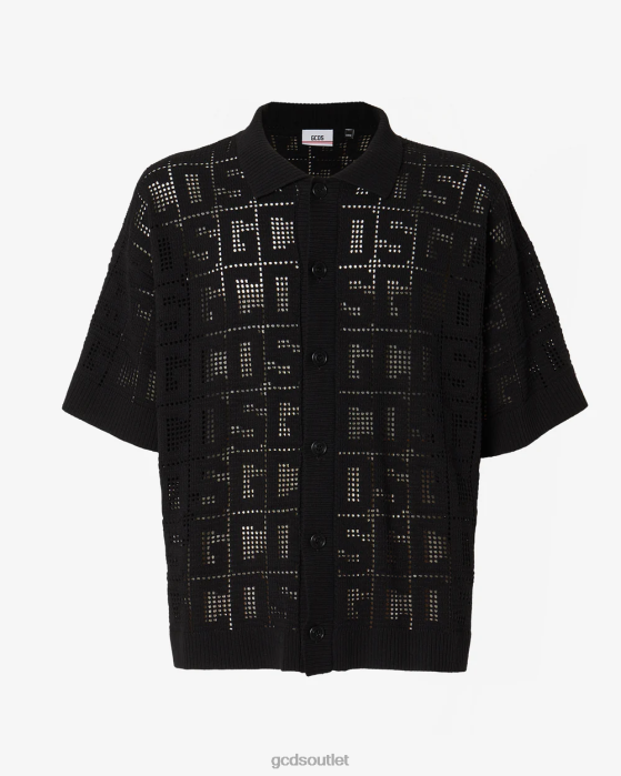 Men GCDS Monogram Macrame Shirt Black 0FVX19