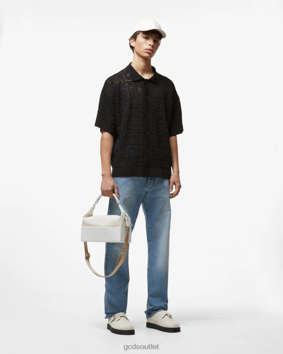 Men GCDS Monogram Macrame Shirt Black 0FVX19