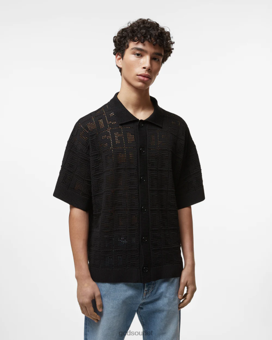 Men GCDS Monogram Macrame Shirt Black 0FVX19