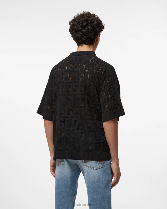 Men GCDS Monogram Macrame Shirt Black 0FVX19