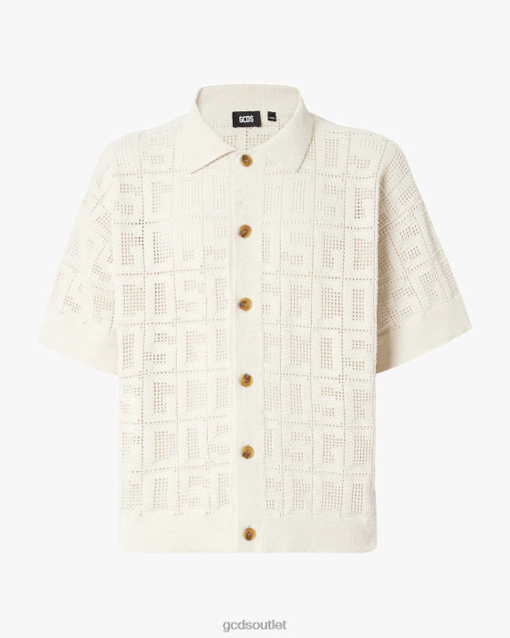 Men GCDS Monogram Macrame Shirt Off White 0FVX14