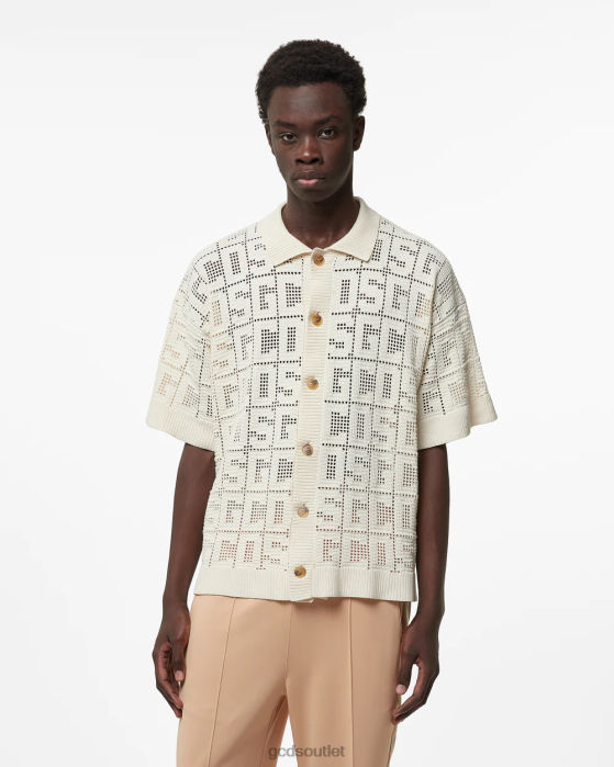 Men GCDS Monogram Macrame Shirt Off White 0FVX14