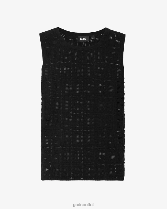 Men GCDS Monogram Macrame Tank Top Black 0FVX17